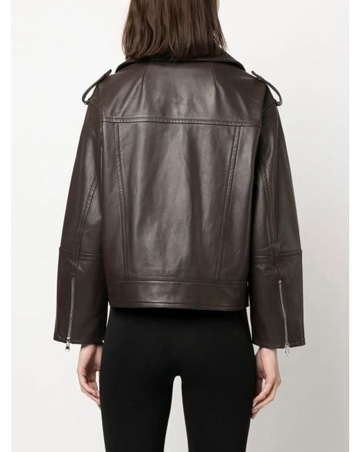 Yves Salomon Black Leather Zip-Up Flight Jacket