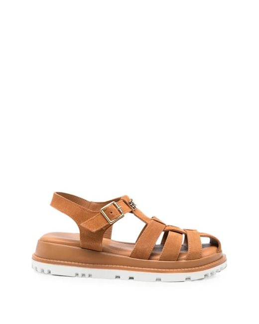 SERGIO MORETTI FIRENZE Brown Buckle-Fastening Leather Sandals