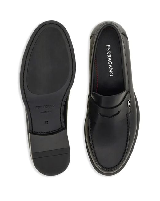 Ferragamo Black Titanium-Finish Mini Gancini Buckle Bacco Loafers Shoes for men