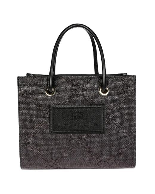 Elisabetta Franchi Black Small Raffia Tote Bag