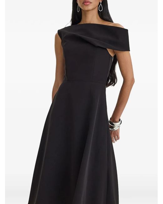 MOOS STUDIO Black Off-Shoulder Draped Midi Dress