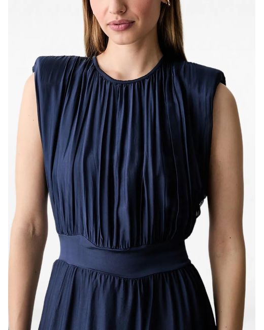 Haveone Blue Gathered Side-Slit Maxi Dress