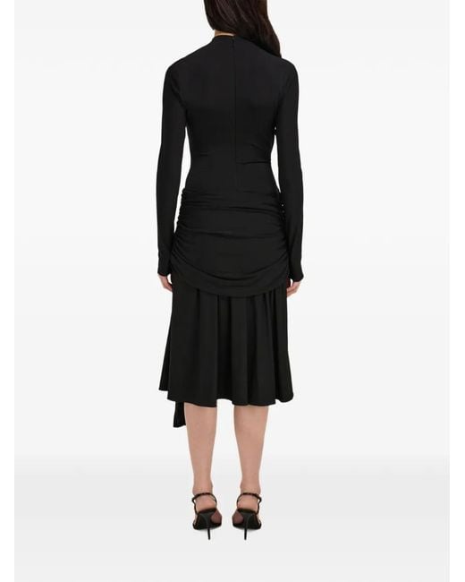 Ferragamo Black Viscose Dress With Gathered Waist