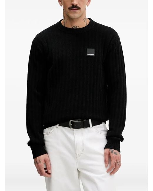 Karl Lagerfeld Black Ribbed Logo-Patch Sweater for men