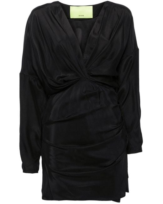 GAUGE81 Black Asuka Gathered Silk Dress