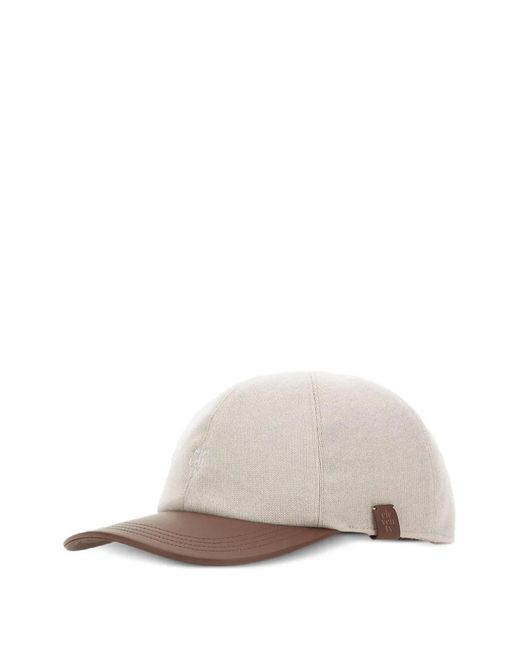 Eleventy White Leather-Brim Wool Baseball Cap for men