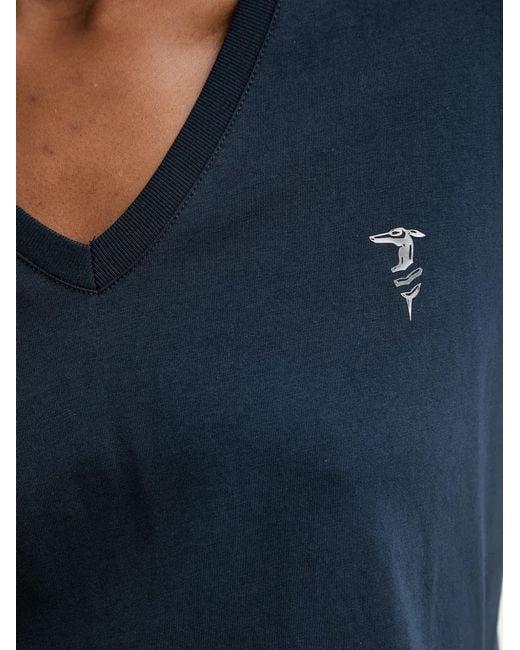Trussardi Blue Logo-Print V-Neck T-Shirt