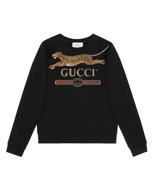 Gucci Black Fake Logo Feline Sweatshirt for men
