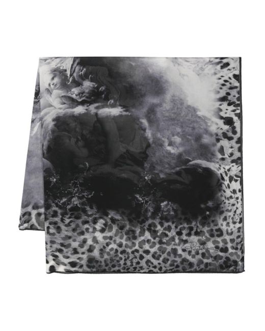 Wild Leda-print silk scarf di Roberto Cavalli in Gray