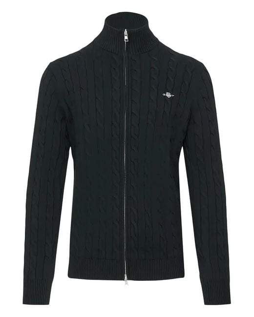 Gant Black Cable Zipped Cotton Cardigan for men