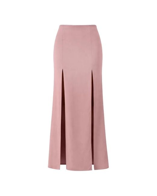 Patrizia Pepe Pink Satin Slit-Detail Midi Skirt