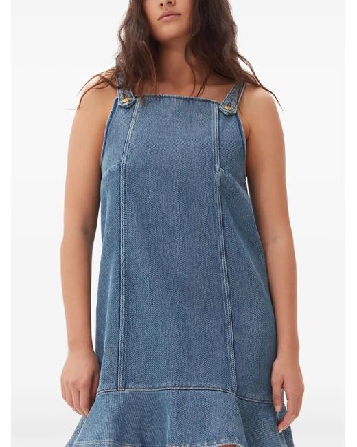Ganni Blue Flared-Hem Denim Mini Dress