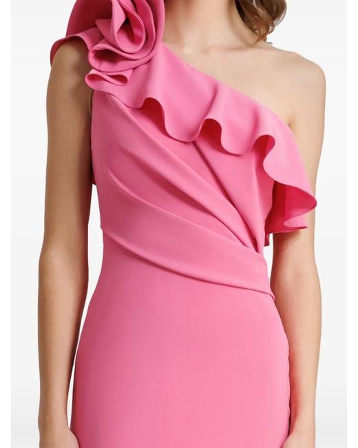 Gemy Maalouf Pink Ruffled One-Shoulder Dress