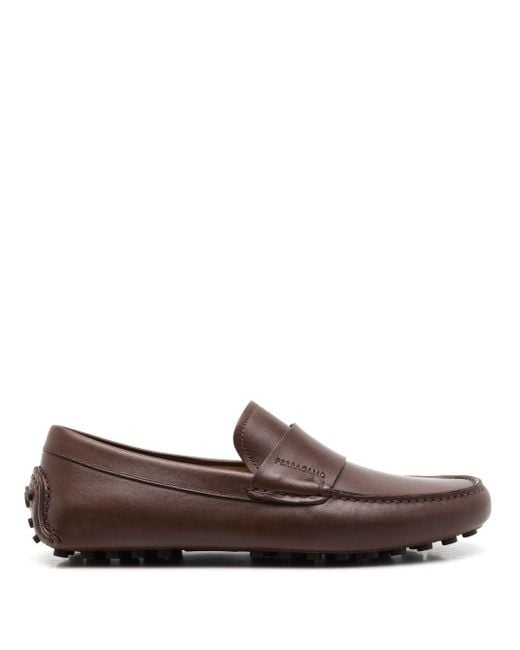 Ferragamo Brown Almond-toe Leather Saddle Loafers for men
