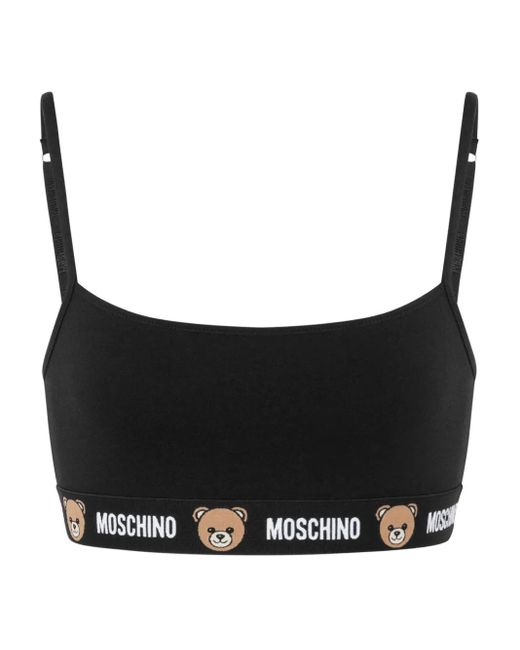 Moschino Black Teddy-Print Cotton Bra