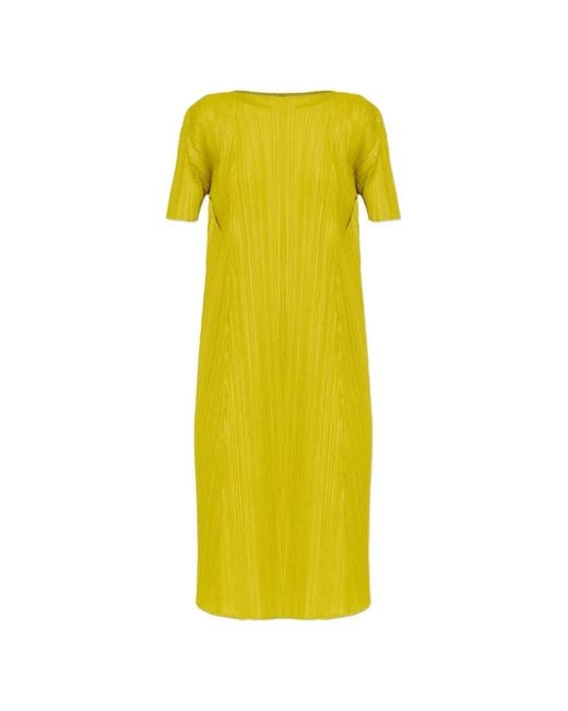 Pleats Please Issey Miyake Yellow Pleated Dress