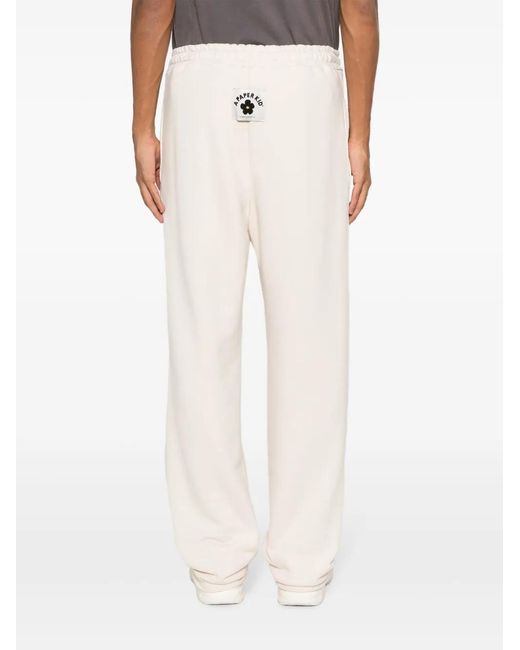 A PAPER KID Natural Logo-Patch Cotton Track Pants