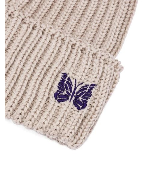 Needles Natural Rib-Knit Embroidered-Butterfly Beanie for men