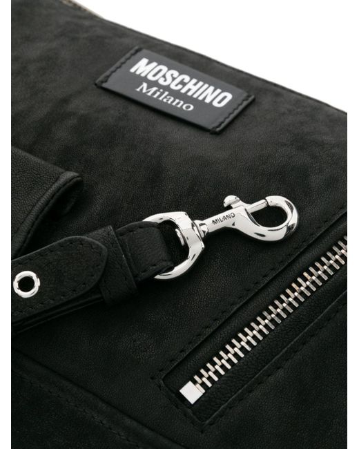 Moschino Black Zipped Leather Clutch Bag for men