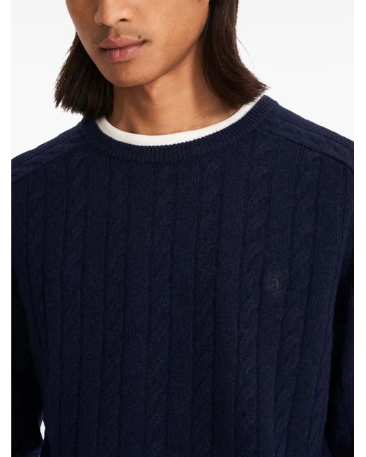 Pringle of Scotland Blue Cable-Knit Lambs Wool Jumper for men