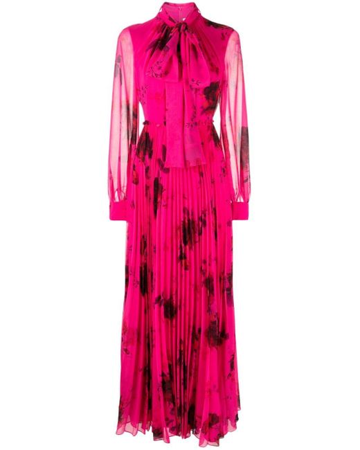 Erdem Pink Floral-print Chiffon Gown