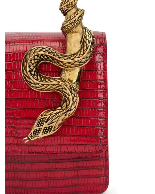 Roberto Cavalli Red Medium Snake-Embellished Top-Handle Chain Cross Body Bag