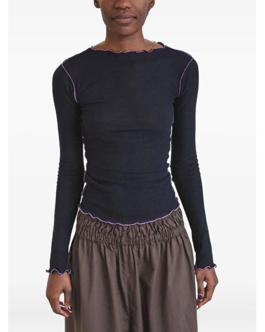 Baserange Blue Ruffled-Hem Long-Sleeve Tee