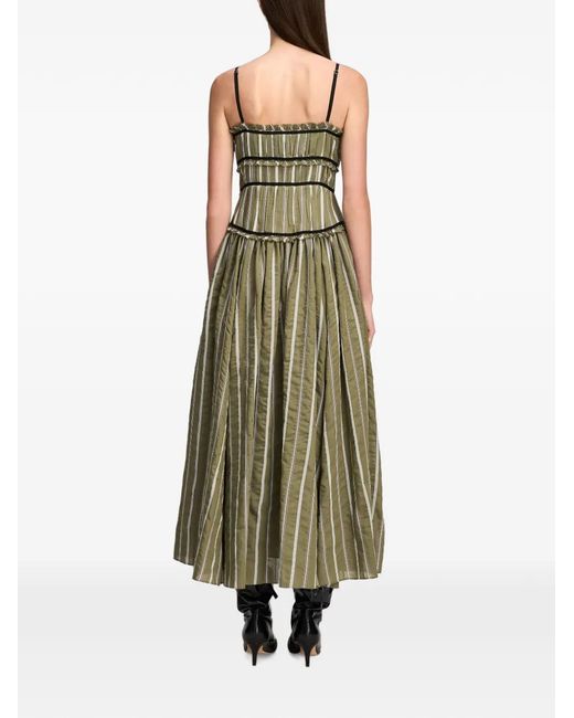 Cinq À Sept Green Celia Striped-Pattern Ruffled Midi Dress