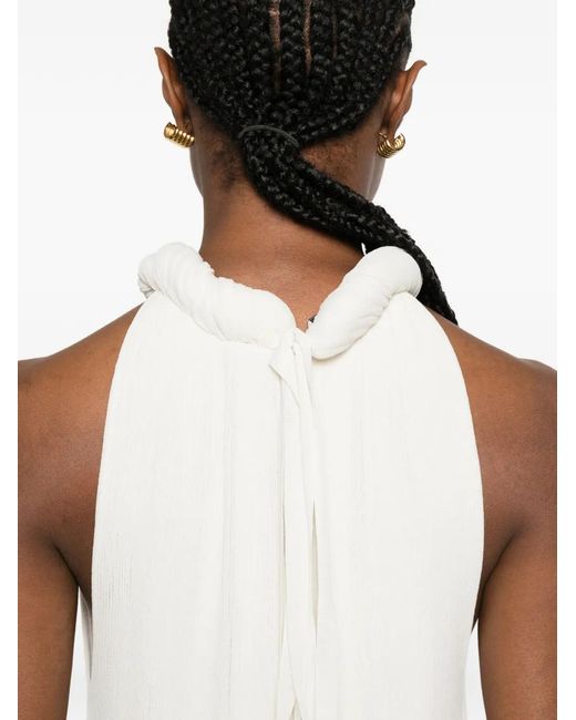 Alberta Ferretti White Pleated Halter-Neck Midi Dress