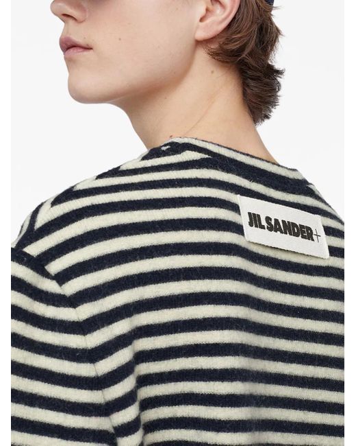 Jil Sander Black Logo-Patch Striped Wool T-Shirt