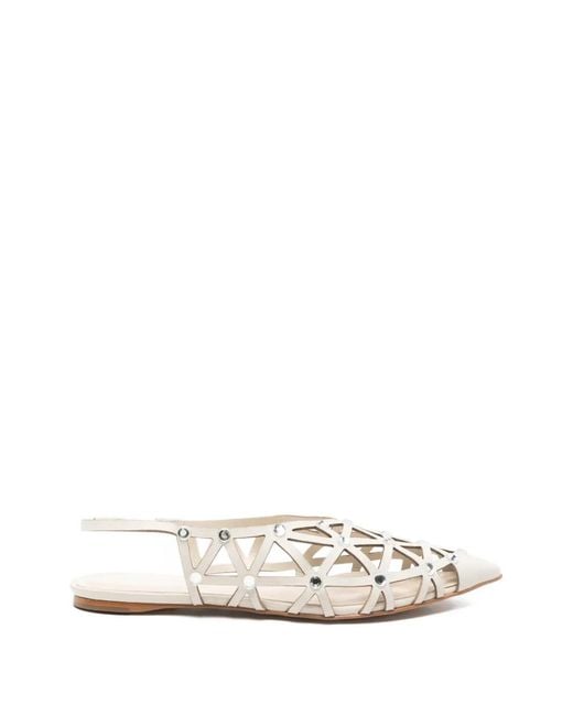 Carrano White Embellished Ballet Flats