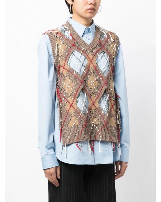 Maison Margiela Brown Frayed Checked Vest