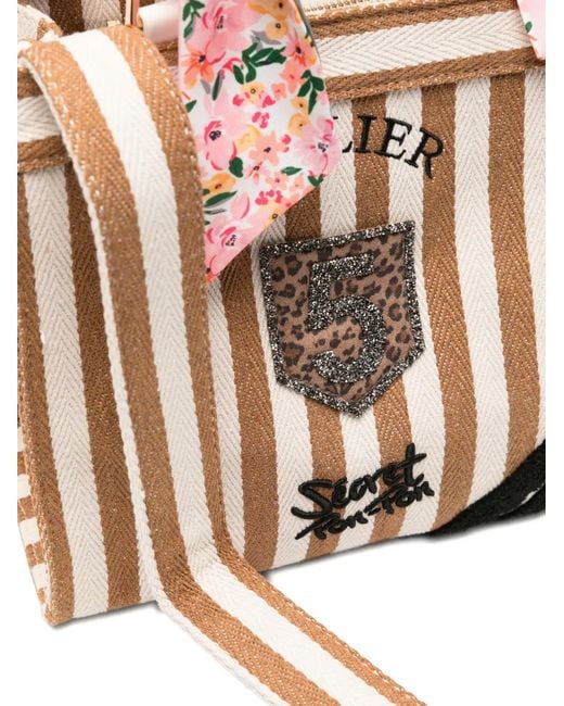 Secret Pon-pon White Small Saint Tropez Striped Tote Bag