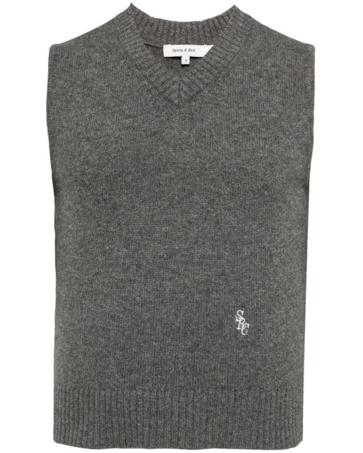 Sporty & Rich Gray Logo-embroidered Cashmere Vest