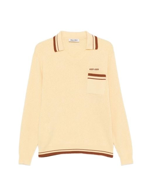 Miu Miu Natural Polo-Collar Sweater