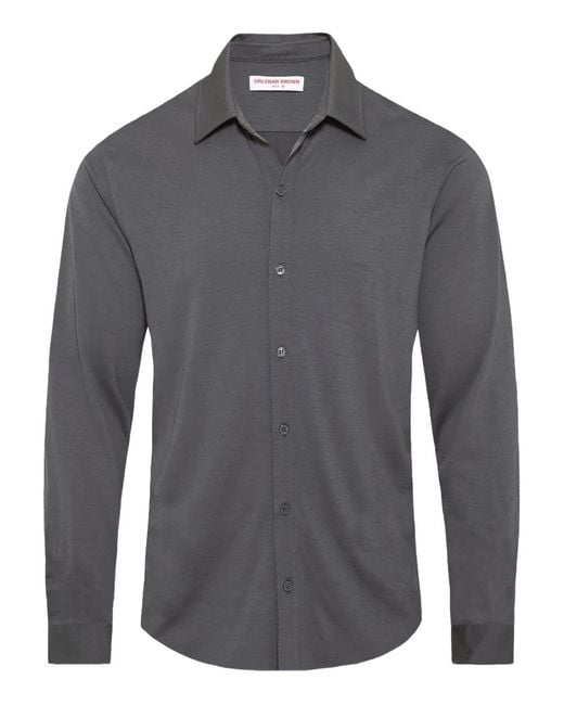 Orlebar Brown Gray Long-Sleeve Pointed-Collar Shirt for men