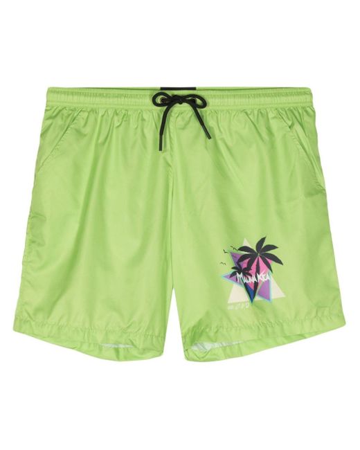 Mauna Kea Green Sunset Palms Swim Shorts for men