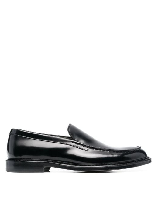 Doucal's Black Almod-Toe Leather Loafers for men
