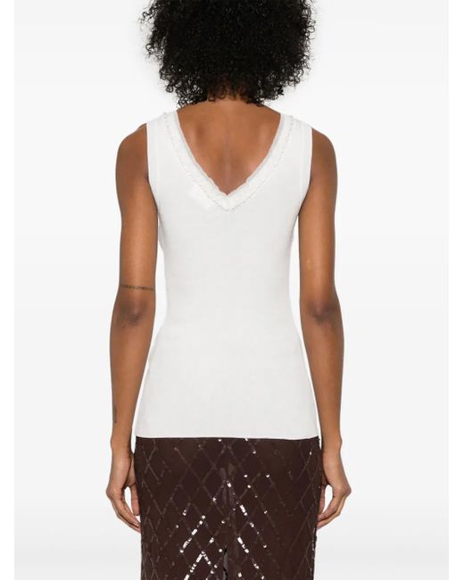 P.A.R.O.S.H. White Bead-Embellished Tank Top