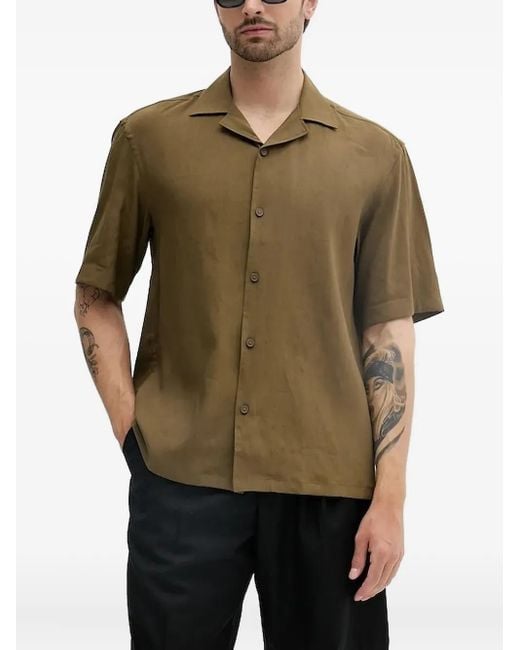 Camicia A Maniche Corte Con Collo A Revers di Boss in Green da Uomo
