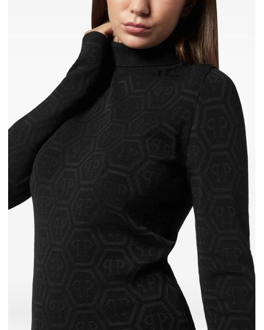 Philipp Plein Black Logo-Pattern Turtleneck Sweater