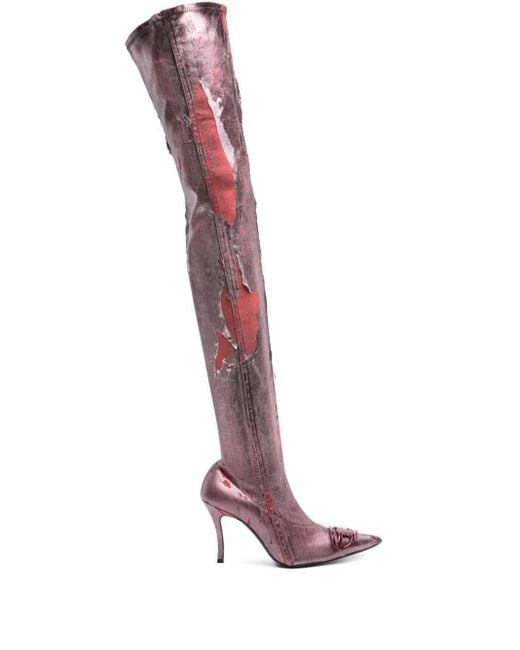 DIESEL Pink D-venus 80mm Thigh High Boots - Women's - Calf Leather/fabric