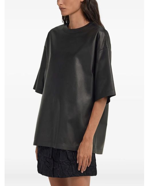 Roberto Cavalli Black Short-Sleeve Leather T-Shirt