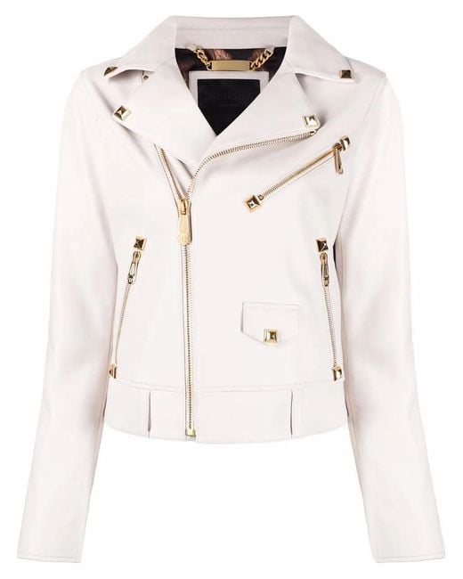 Philipp Plein Natural Studded Biker Jacket