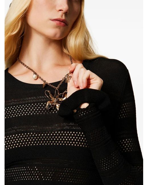 Twinset Black Short Knit Dress With Ruffles