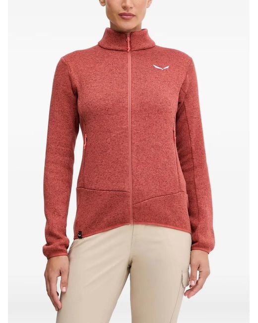 Salewa Red Zipped Mock-Neck Sweater
