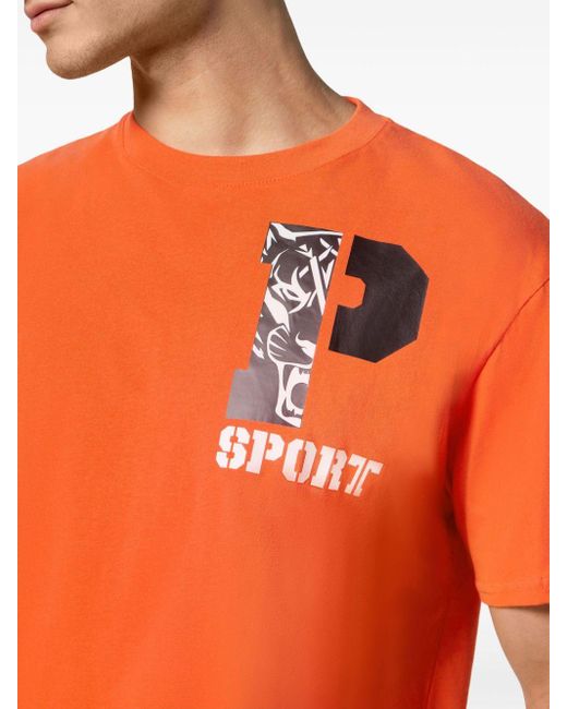 Camiseta con logo estampado Philipp Plein de hombre de color Orange