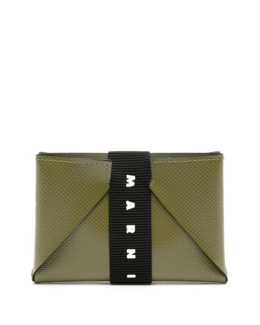 Marni Green Logo-strap Leather Cardholder for men