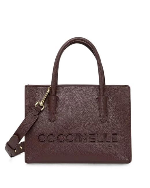 Coccinelle Brown Logo-Perforated Grained-Leather Tote Bag