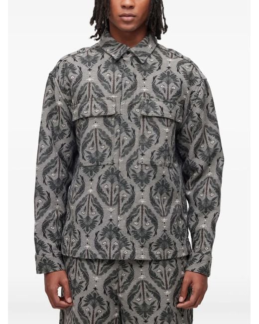 Osklen Gray Jacquard Floral-Pattern Shirt Jacket for men